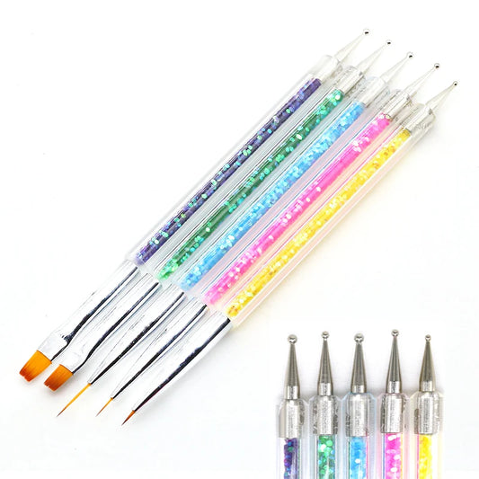 5Pc/Set Nails Art Dotting Pen Acrylic Drawing Liner Brush Rhinestone Gems Picker UV Gel Painting Manicure Accessoires Tools