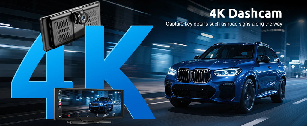 10.26"4K 64G TouchScreen Portable Wireless CarPlay Android Auto Truck Dash Car Stereo Bluetooth GPS Navi Reversing Wide-Angle FM