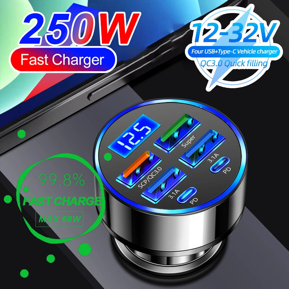 250W QC3.0 Car Charger Fast Charging for Families and Techies