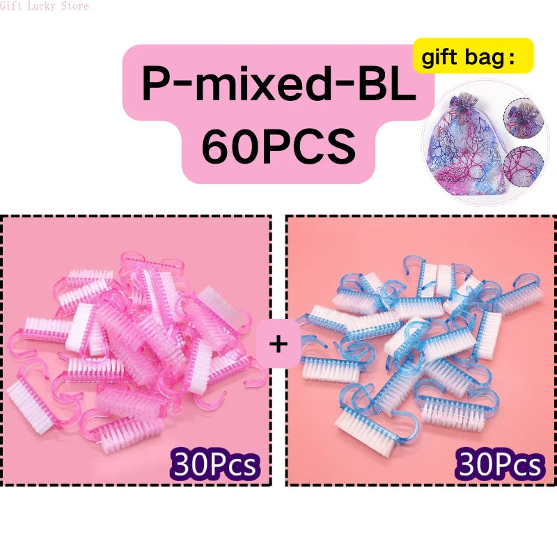 1/5/10/60Pcs Plastic Nail Brushes Mix Color Nail Hand Scrubbing Cleaning Brush Dust Cleaner Nail Art Manicure Soft Remover Tools