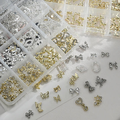 120pcs/box 3D Gold Bow Butterfly Nail Metal Charms Shiny Cute Bowtie/Diamond Star Nail Jewelry 120 Luxury Nail Art Supplies #RE4