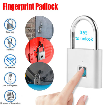 1/2PCS Smart Fingerprint Padlock USB Rechargeable Door Lock Biometric Thumbprint Door Padlocks Zinc Alloy Smart Life APP Unlock