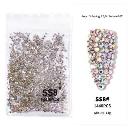 1440Pcs/bag AB/Clear Round Mini Nail Diamond SS3-SS16(1.3-4mm) FlatBack Non-Hotfix Nail Crystal Crystal Clear AB Manicure Glass