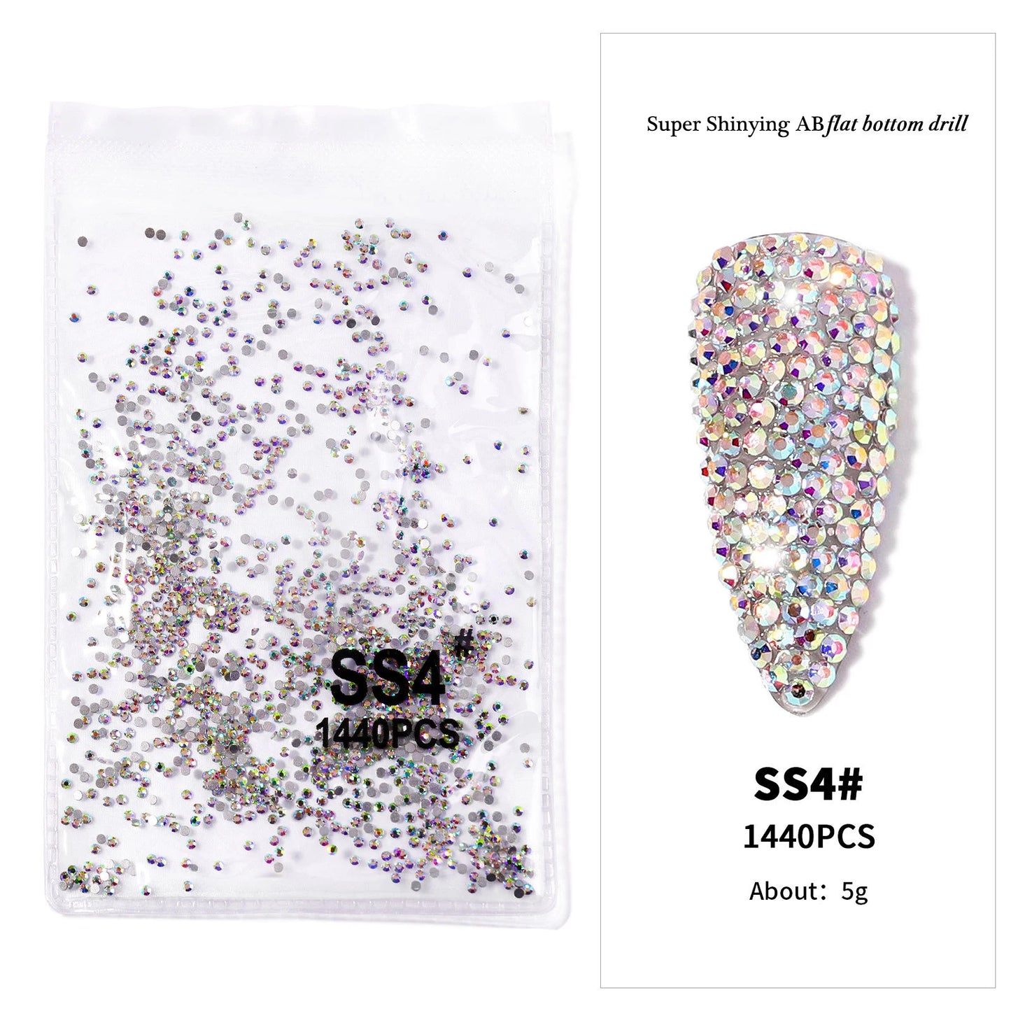 1440Pcs/bag AB/Clear Round Mini Nail Diamond SS3-SS16(1.3-4mm) FlatBack Non-Hotfix Nail Crystal Crystal Clear AB Manicure Glass