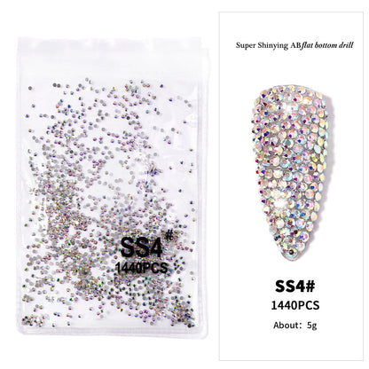 1440Pcs/bag AB/Clear Round Mini Nail Diamond SS3-SS16(1.3-4mm) FlatBack Non-Hotfix Nail Crystal Crystal Clear AB Manicure Glass