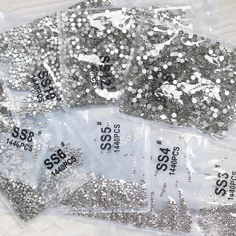 1440Pcs/bag AB/Clear Round Mini Nail Diamond SS3-SS16(1.3-4mm) FlatBack Non-Hotfix Nail Crystal Crystal Clear AB Manicure Glass