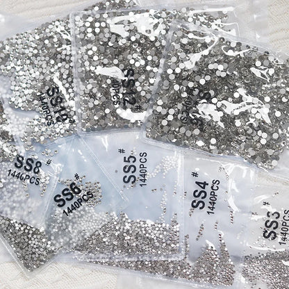1440Pcs/bag AB/Clear Round Mini Nail Diamond SS3-SS16(1.3-4mm) FlatBack Non-Hotfix Nail Crystal Crystal Clear AB Manicure Glass