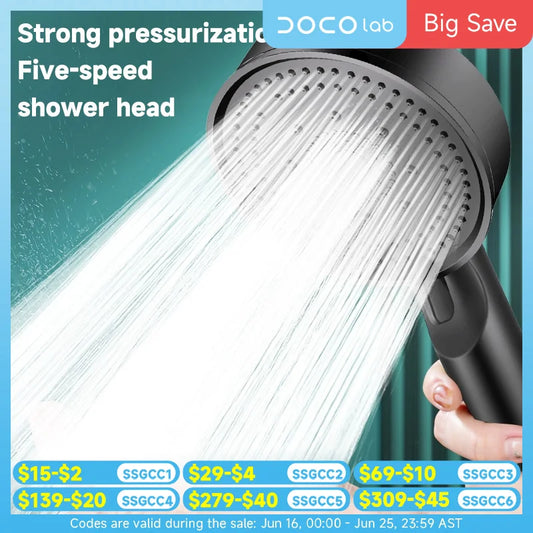 5 Modes Pressure Boost Shower Head for Ultimate Relaxation