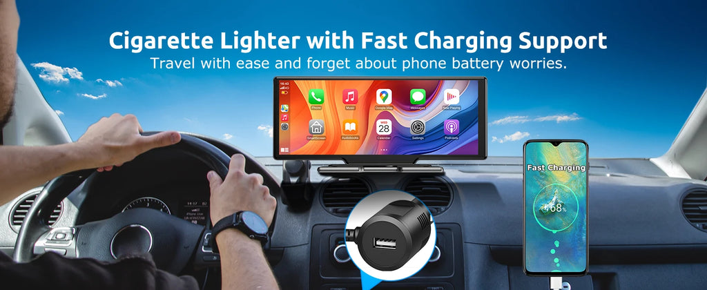 10.26"4K 64G TouchScreen Portable Wireless CarPlay Android Auto Truck Dash Car Stereo Bluetooth GPS Navi Reversing Wide-Angle FM