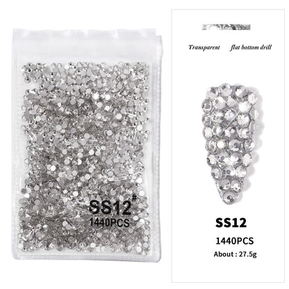 1440Pcs/bag AB/Clear Round Mini Nail Diamond SS3-SS16(1.3-4mm) FlatBack Non-Hotfix Nail Crystal Crystal Clear AB Manicure Glass