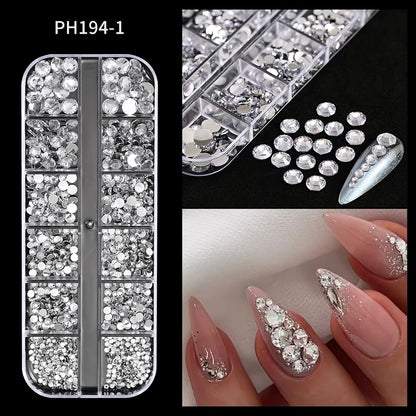 1440Pcs/bag AB/Clear Round Mini Nail Diamond SS3-SS16(1.3-4mm) FlatBack Non-Hotfix Nail Crystal Crystal Clear AB Manicure Glass