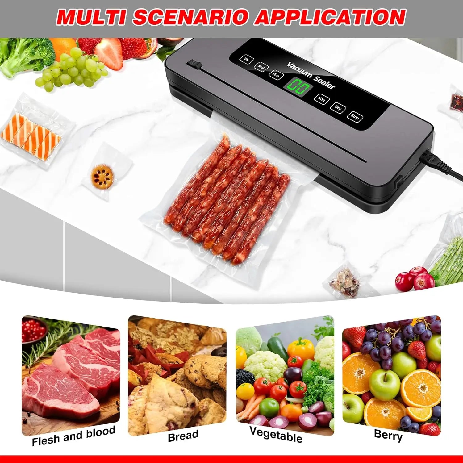 Vacuum Sealer Machine for Dry/Wet Food Vacuum Sealer with 30cm Seam ＆ Built-in Cutter for High-Speed Continuous Working, Easy Op