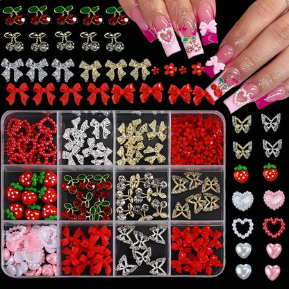 120pcs/box 3D Gold Bow Butterfly Nail Metal Charms Shiny Cute Bowtie/Diamond Star Nail Jewelry 120 Luxury Nail Art Supplies #RE4
