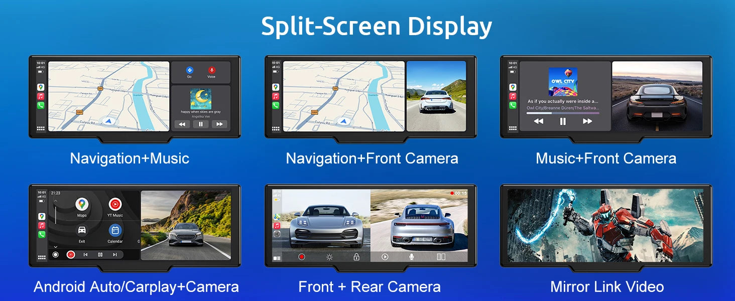 10.26"4K 64G TouchScreen Portable Wireless CarPlay Android Auto Truck Dash Car Stereo Bluetooth GPS Navi Reversing Wide-Angle FM