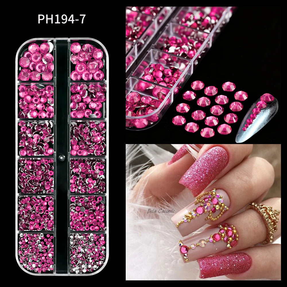 1440Pcs/bag AB/Clear Round Mini Nail Diamond SS3-SS16(1.3-4mm) FlatBack Non-Hotfix Nail Crystal Crystal Clear AB Manicure Glass
