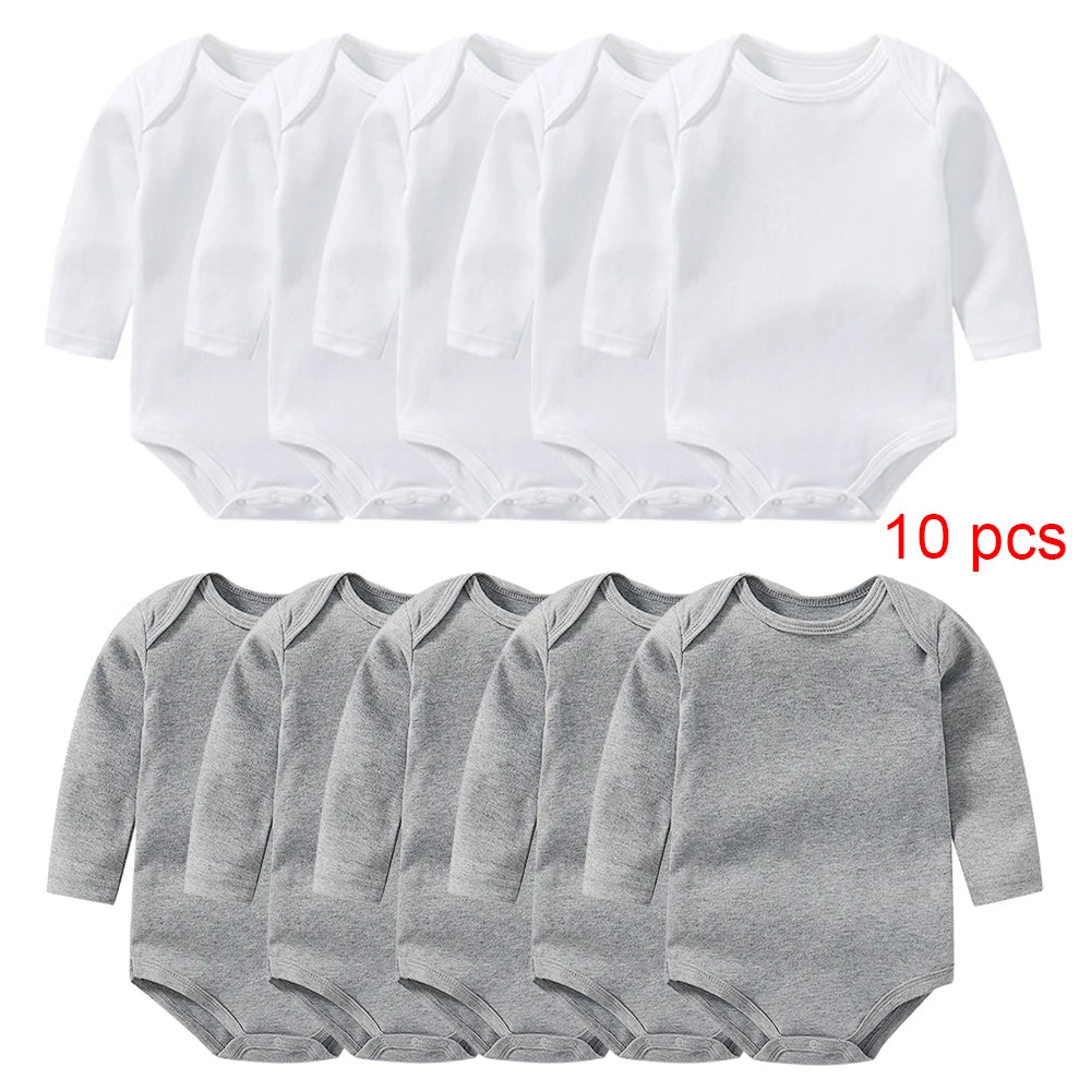 10 pcs Wholesale in Bulk Newborn Toddlers Baby Bodysuits Long Sleeved Body Jumper Romper Onesies Growings Jumpsuit Grows Bodies