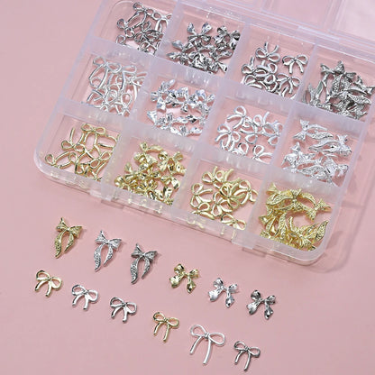 120pcs/box 3D Gold Bow Butterfly Nail Metal Charms Shiny Cute Bowtie/Diamond Star Nail Jewelry 120 Luxury Nail Art Supplies #RE4