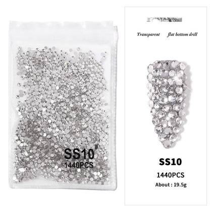 1440Pcs/bag AB/Clear Round Mini Nail Diamond SS3-SS16(1.3-4mm) FlatBack Non-Hotfix Nail Crystal Crystal Clear AB Manicure Glass