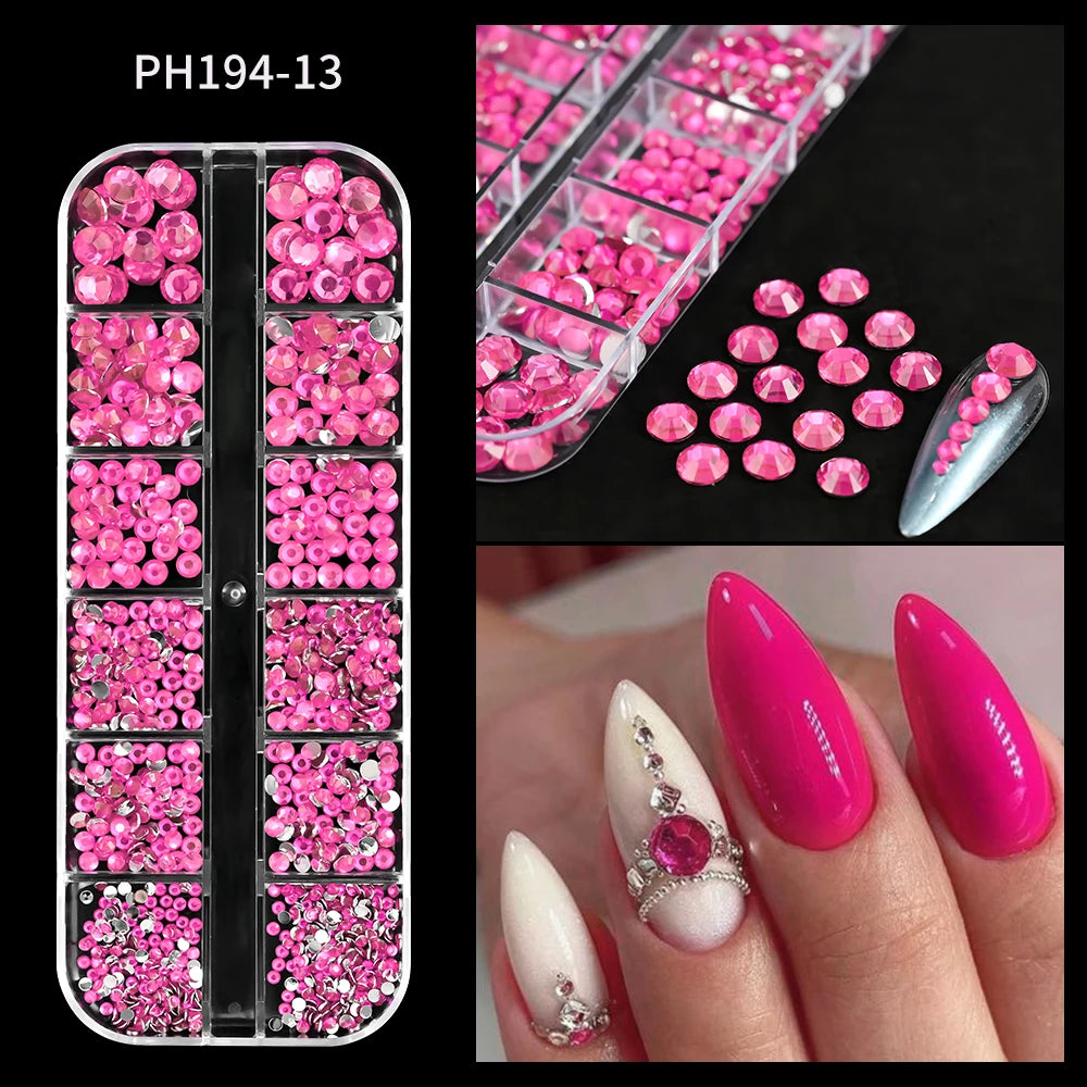 1440Pcs/bag AB/Clear Round Mini Nail Diamond SS3-SS16(1.3-4mm) FlatBack Non-Hotfix Nail Crystal Crystal Clear AB Manicure Glass