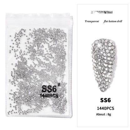 1440Pcs/bag AB/Clear Round Mini Nail Diamond SS3-SS16(1.3-4mm) FlatBack Non-Hotfix Nail Crystal Crystal Clear AB Manicure Glass