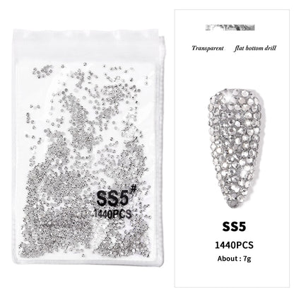 1440Pcs/bag AB/Clear Round Mini Nail Diamond SS3-SS16(1.3-4mm) FlatBack Non-Hotfix Nail Crystal Crystal Clear AB Manicure Glass