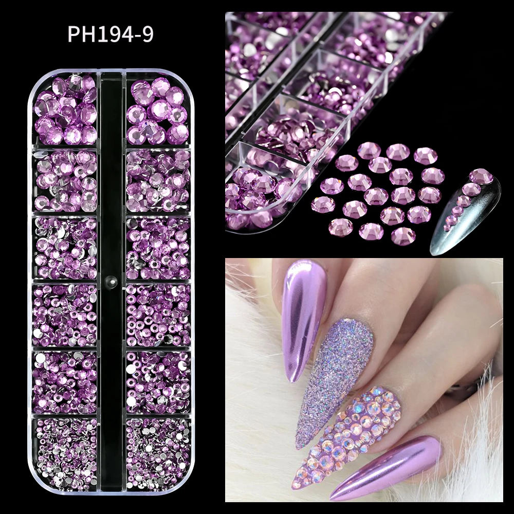 1440Pcs/bag AB/Clear Round Mini Nail Diamond SS3-SS16(1.3-4mm) FlatBack Non-Hotfix Nail Crystal Crystal Clear AB Manicure Glass