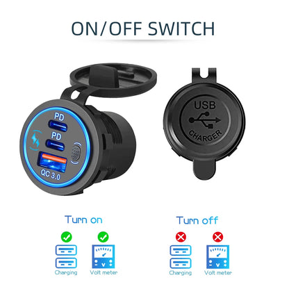 3 Ports Quick Charge 112W Car Charger for 12V 24V Vehicles