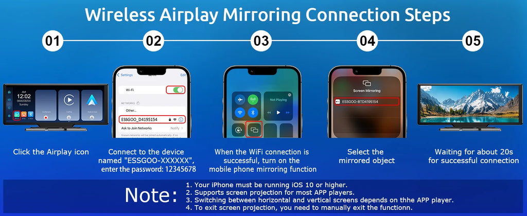 10.26"4K 64G TouchScreen Portable Wireless CarPlay Android Auto Truck Dash Car Stereo Bluetooth GPS Navi Reversing Wide-Angle FM