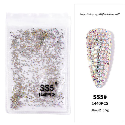 1440Pcs/bag AB/Clear Round Mini Nail Diamond SS3-SS16(1.3-4mm) FlatBack Non-Hotfix Nail Crystal Crystal Clear AB Manicure Glass