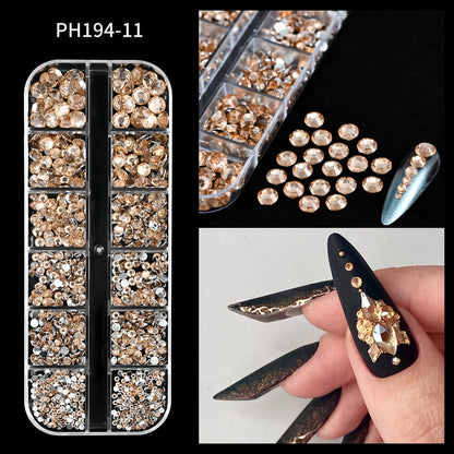 1440Pcs/bag AB/Clear Round Mini Nail Diamond SS3-SS16(1.3-4mm) FlatBack Non-Hotfix Nail Crystal Crystal Clear AB Manicure Glass
