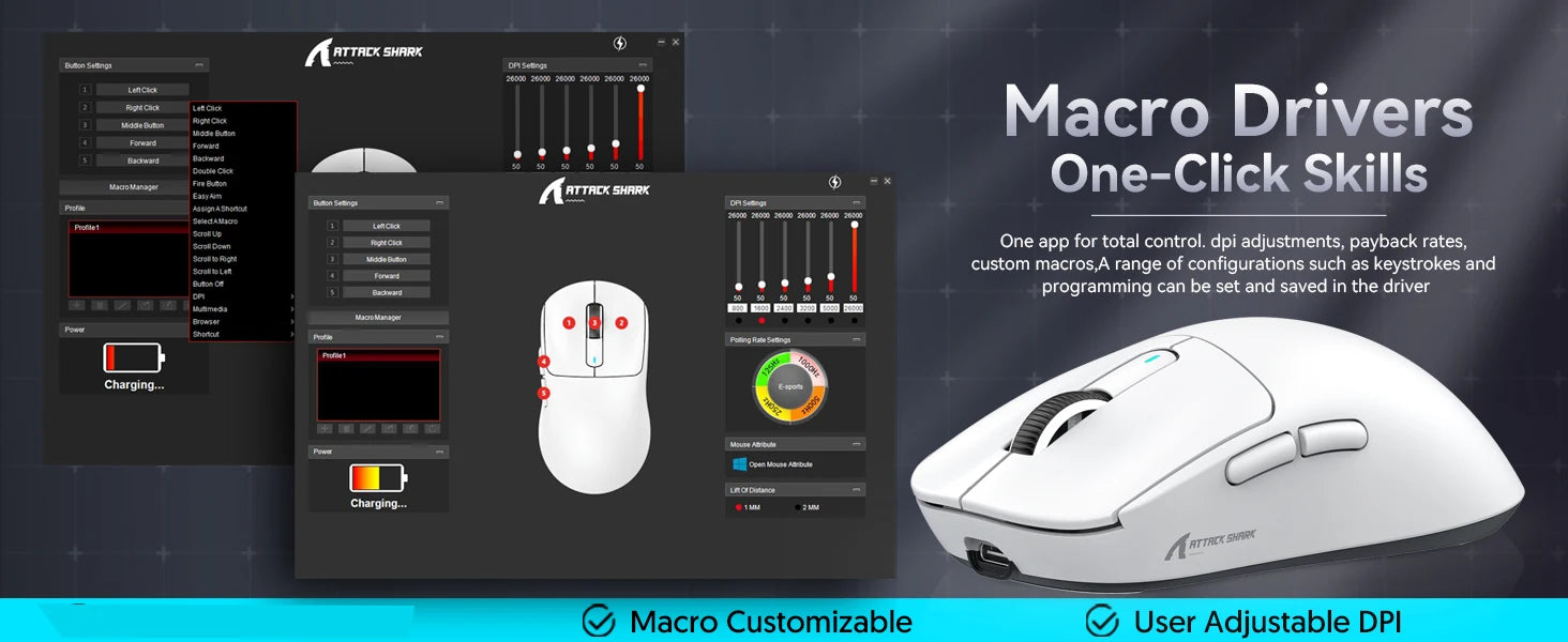 ATTACK SHARK X3 Wireless Gaming Mouse,49g Ergonomic PC Mouse,Triple Modes PAW3395 26K DPI Optical Sensor,Programmable Buttons