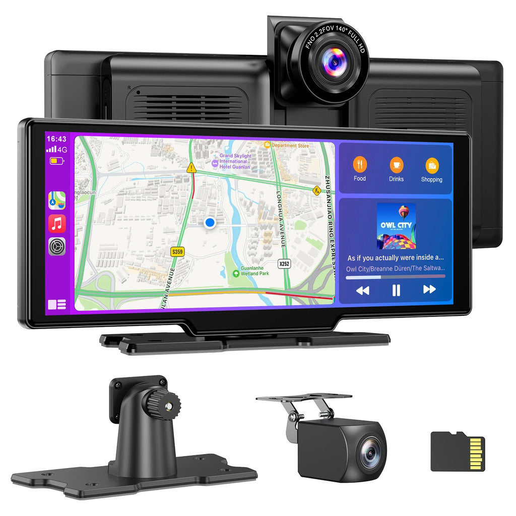 10.26"4K 64G TouchScreen Portable Wireless CarPlay Android Auto Truck Dash Car Stereo Bluetooth GPS Navi Reversing Wide-Angle FM