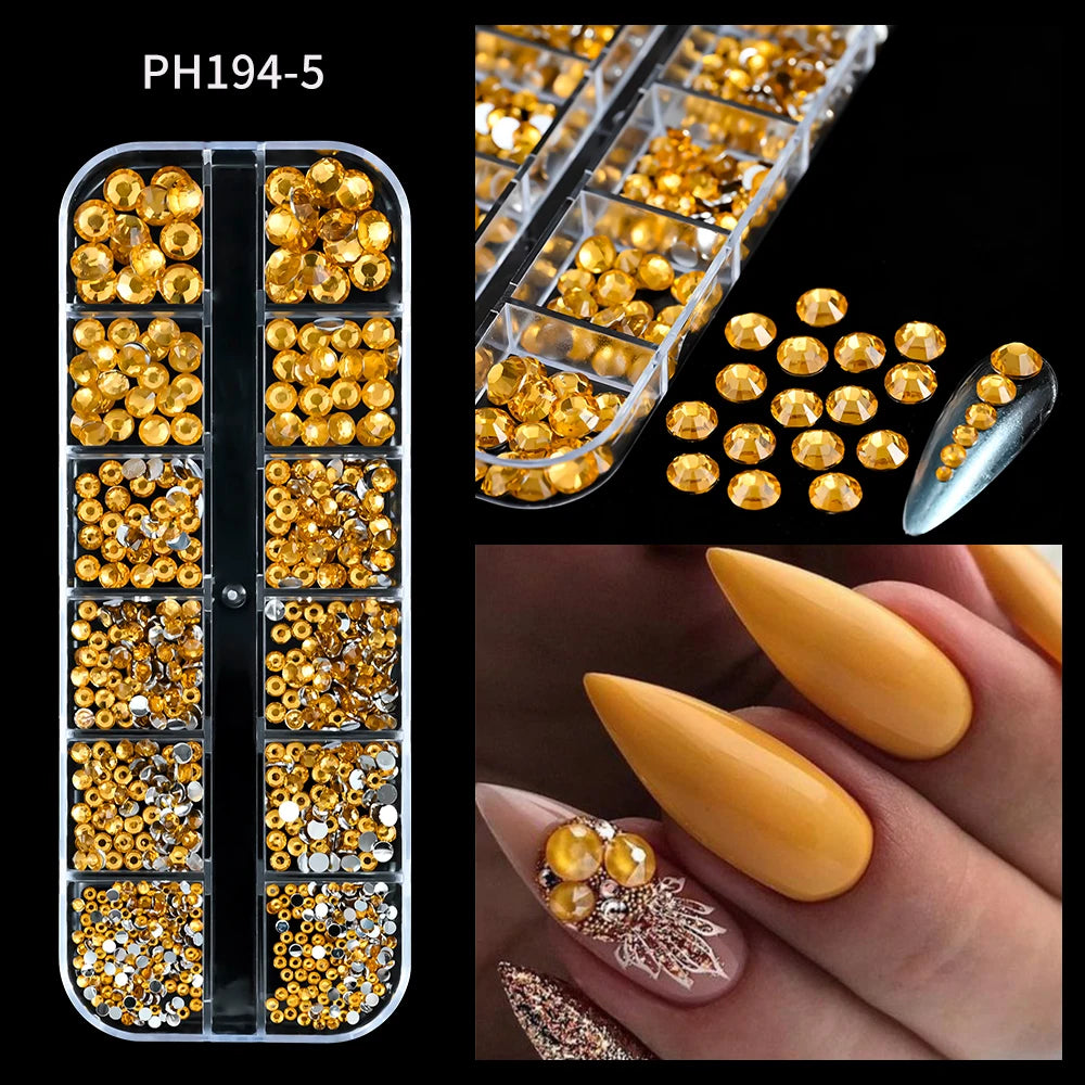 1440Pcs/bag AB/Clear Round Mini Nail Diamond SS3-SS16(1.3-4mm) FlatBack Non-Hotfix Nail Crystal Crystal Clear AB Manicure Glass