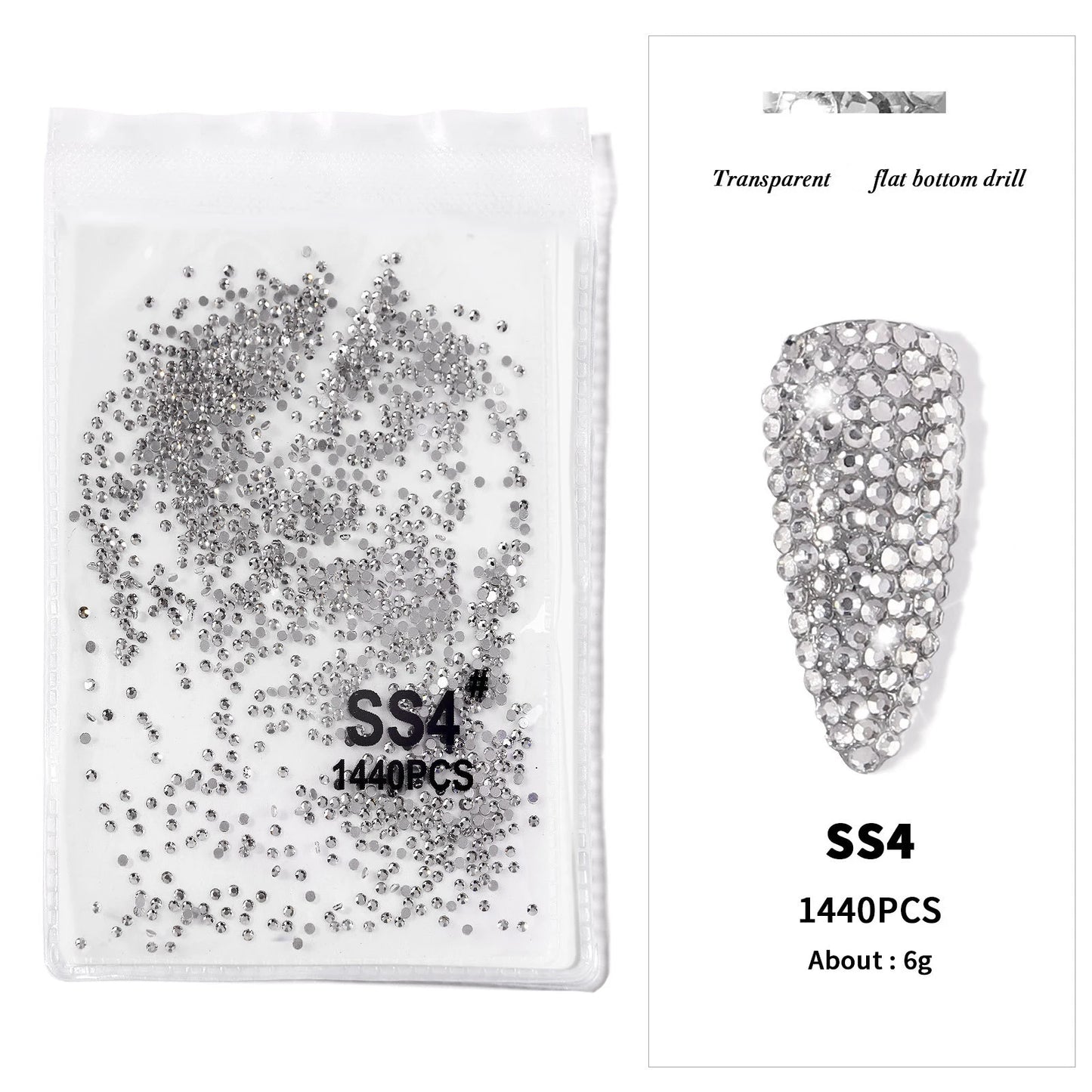 1440Pcs/bag AB/Clear Round Mini Nail Diamond SS3-SS16(1.3-4mm) FlatBack Non-Hotfix Nail Crystal Crystal Clear AB Manicure Glass