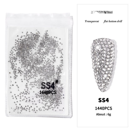 1440Pcs/bag AB/Clear Round Mini Nail Diamond SS3-SS16(1.3-4mm) FlatBack Non-Hotfix Nail Crystal Crystal Clear AB Manicure Glass