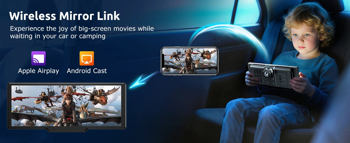 10.26"4K 64G TouchScreen Portable Wireless CarPlay Android Auto Truck Dash Car Stereo Bluetooth GPS Navi Reversing Wide-Angle FM