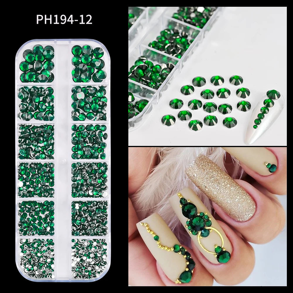 1440Pcs/bag AB/Clear Round Mini Nail Diamond SS3-SS16(1.3-4mm) FlatBack Non-Hotfix Nail Crystal Crystal Clear AB Manicure Glass