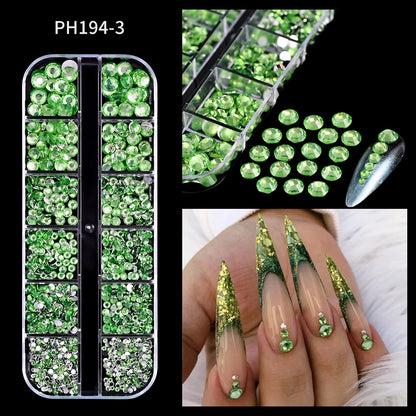 1440Pcs/bag AB/Clear Round Mini Nail Diamond SS3-SS16(1.3-4mm) FlatBack Non-Hotfix Nail Crystal Crystal Clear AB Manicure Glass