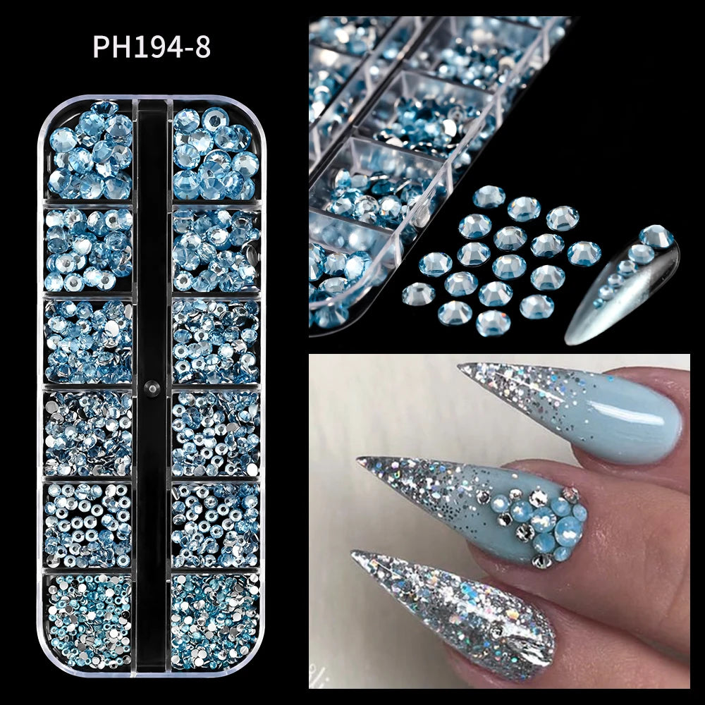 1440Pcs/bag AB/Clear Round Mini Nail Diamond SS3-SS16(1.3-4mm) FlatBack Non-Hotfix Nail Crystal Crystal Clear AB Manicure Glass