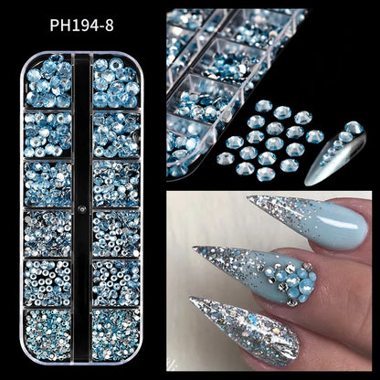 1440Pcs/bag AB/Clear Round Mini Nail Diamond SS3-SS16(1.3-4mm) FlatBack Non-Hotfix Nail Crystal Crystal Clear AB Manicure Glass