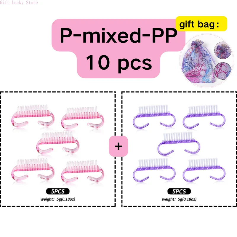 1/5/10/60Pcs Plastic Nail Brushes Mix Color Nail Hand Scrubbing Cleaning Brush Dust Cleaner Nail Art Manicure Soft Remover Tools