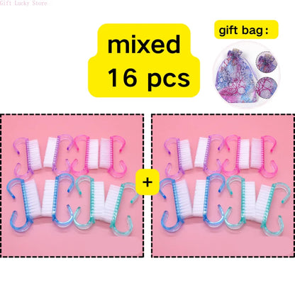 1/5/10/60Pcs Plastic Nail Brushes Mix Color Nail Hand Scrubbing Cleaning Brush Dust Cleaner Nail Art Manicure Soft Remover Tools