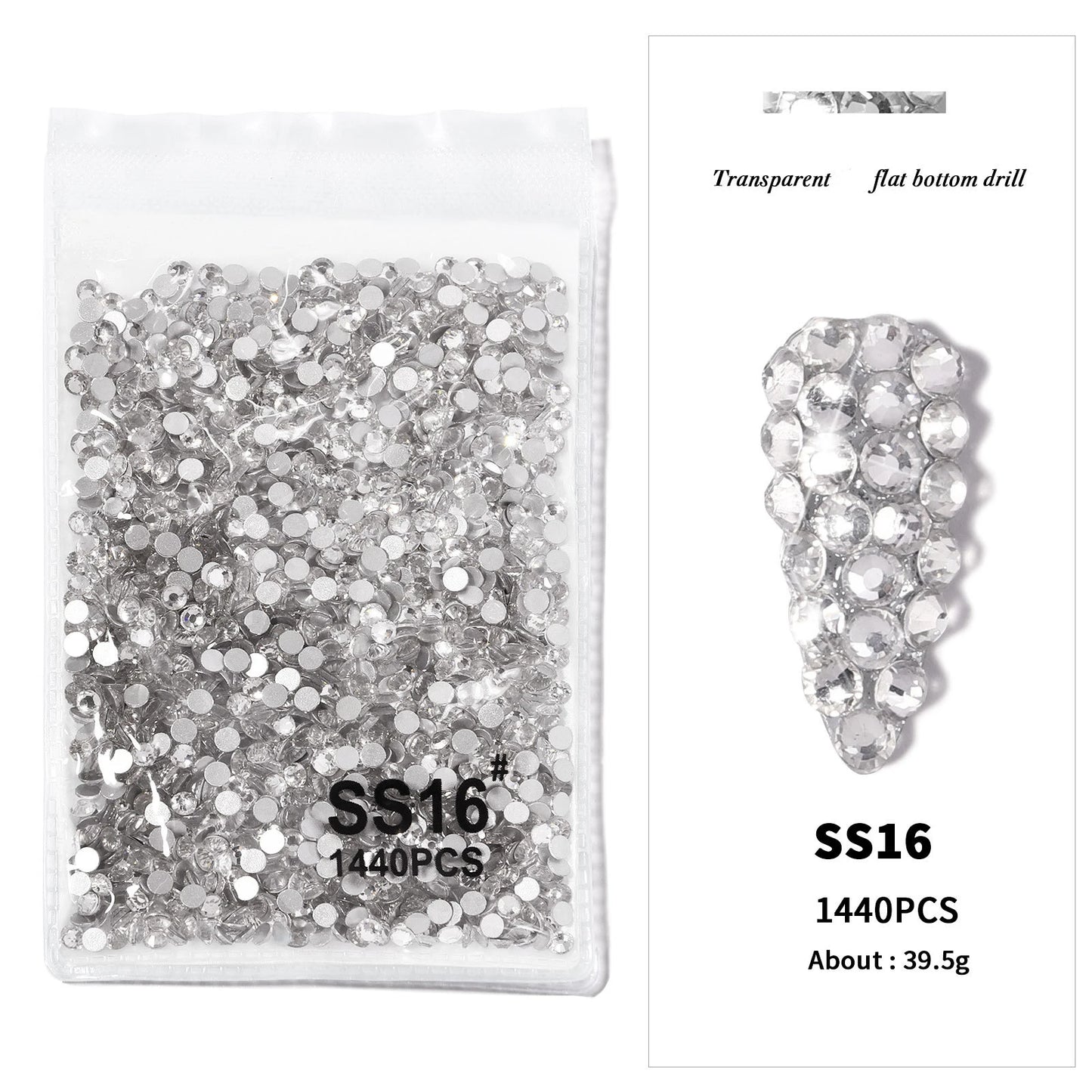 1440Pcs/bag AB/Clear Round Mini Nail Diamond SS3-SS16(1.3-4mm) FlatBack Non-Hotfix Nail Crystal Crystal Clear AB Manicure Glass