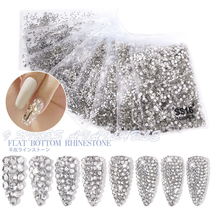1440Pcs/bag AB/Clear Round Mini Nail Diamond SS3-SS16(1.3-4mm) FlatBack Non-Hotfix Nail Crystal Crystal Clear AB Manicure Glass