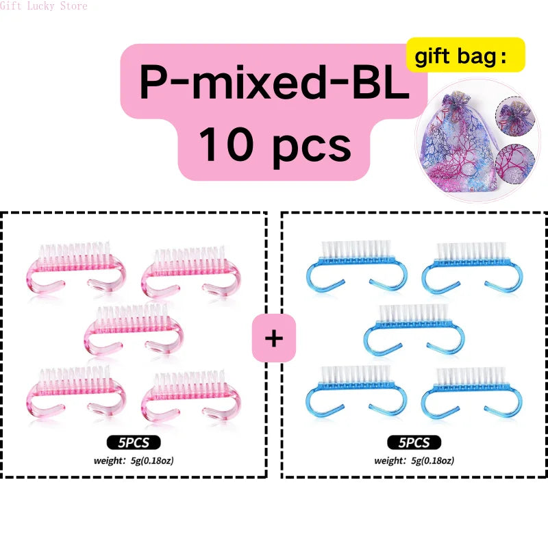 1/5/10/60Pcs Plastic Nail Brushes Mix Color Nail Hand Scrubbing Cleaning Brush Dust Cleaner Nail Art Manicure Soft Remover Tools