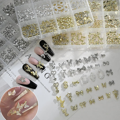 120pcs/box 3D Gold Bow Butterfly Nail Metal Charms Shiny Cute Bowtie/Diamond Star Nail Jewelry 120 Luxury Nail Art Supplies #RE4