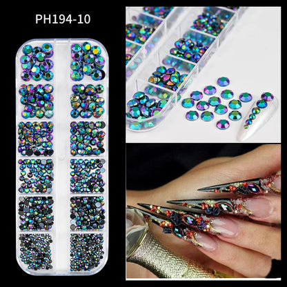 1440Pcs/bag AB/Clear Round Mini Nail Diamond SS3-SS16(1.3-4mm) FlatBack Non-Hotfix Nail Crystal Crystal Clear AB Manicure Glass
