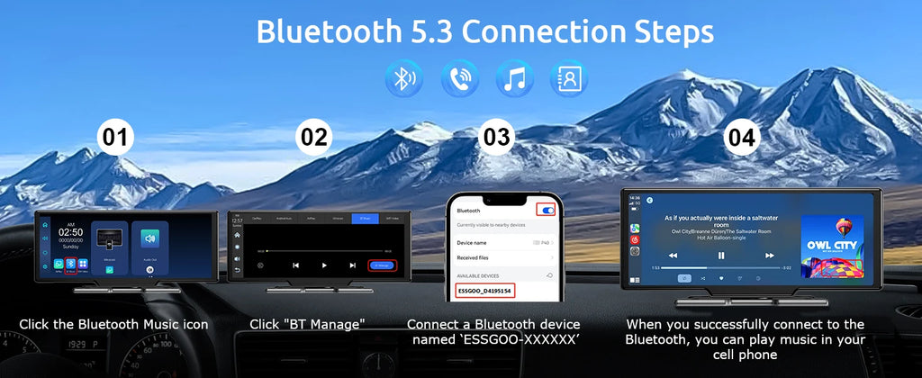 10.26"4K 64G TouchScreen Portable Wireless CarPlay Android Auto Truck Dash Car Stereo Bluetooth GPS Navi Reversing Wide-Angle FM