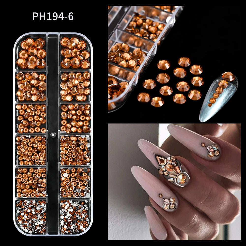 1440Pcs/bag AB/Clear Round Mini Nail Diamond SS3-SS16(1.3-4mm) FlatBack Non-Hotfix Nail Crystal Crystal Clear AB Manicure Glass