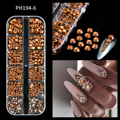 1440Pcs/bag AB/Clear Round Mini Nail Diamond SS3-SS16(1.3-4mm) FlatBack Non-Hotfix Nail Crystal Crystal Clear AB Manicure Glass